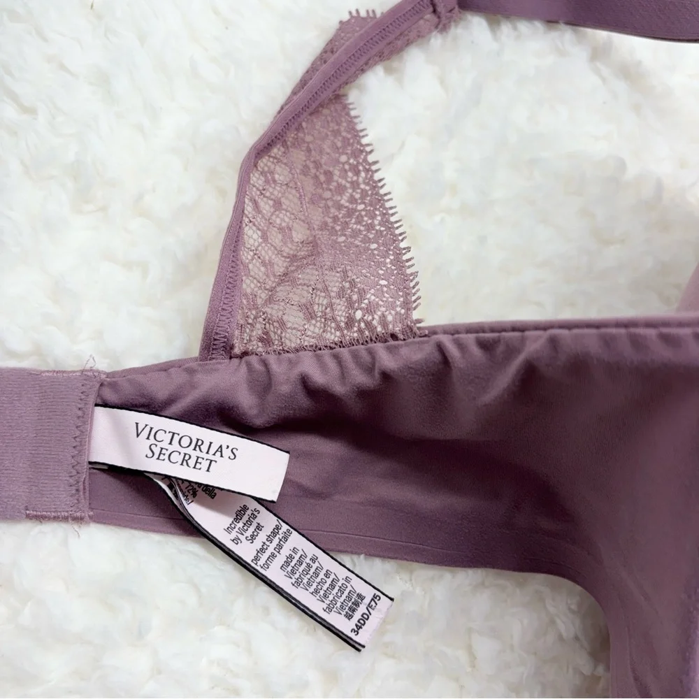 Incredible by Victoria’s Secret Perfect Shape Bra 34DD Mauve Purple Lace